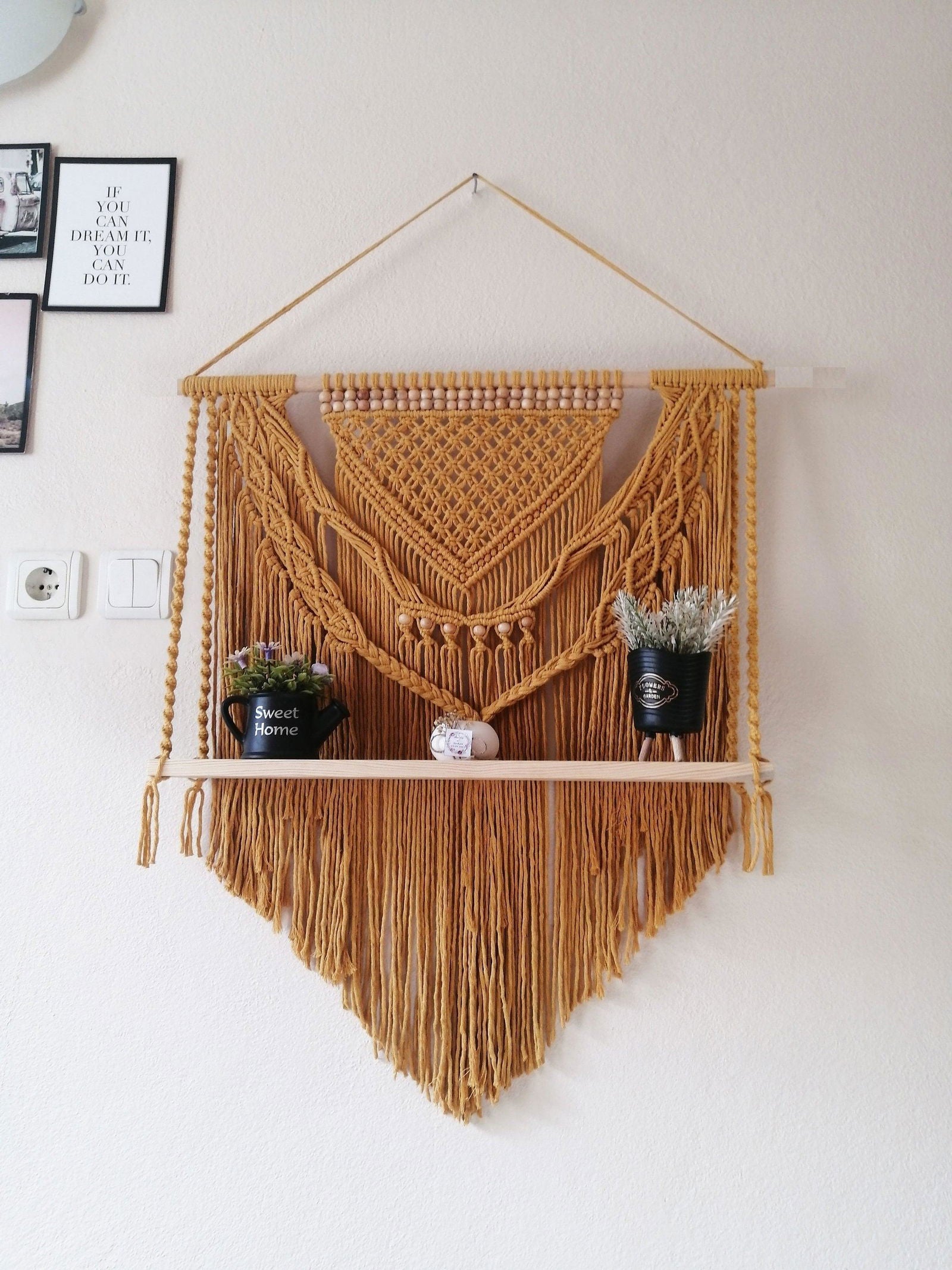 Earthy Temptation - Large Macrame Shelf - KnittsKnotts