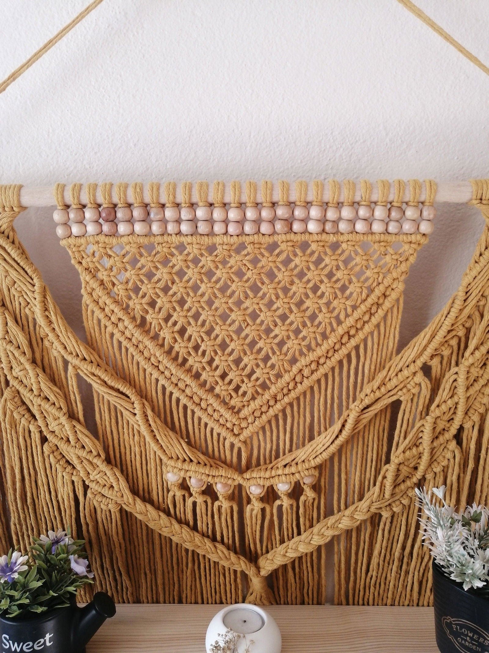 Earthy Temptation - Large Macrame Shelf - KnittsKnotts