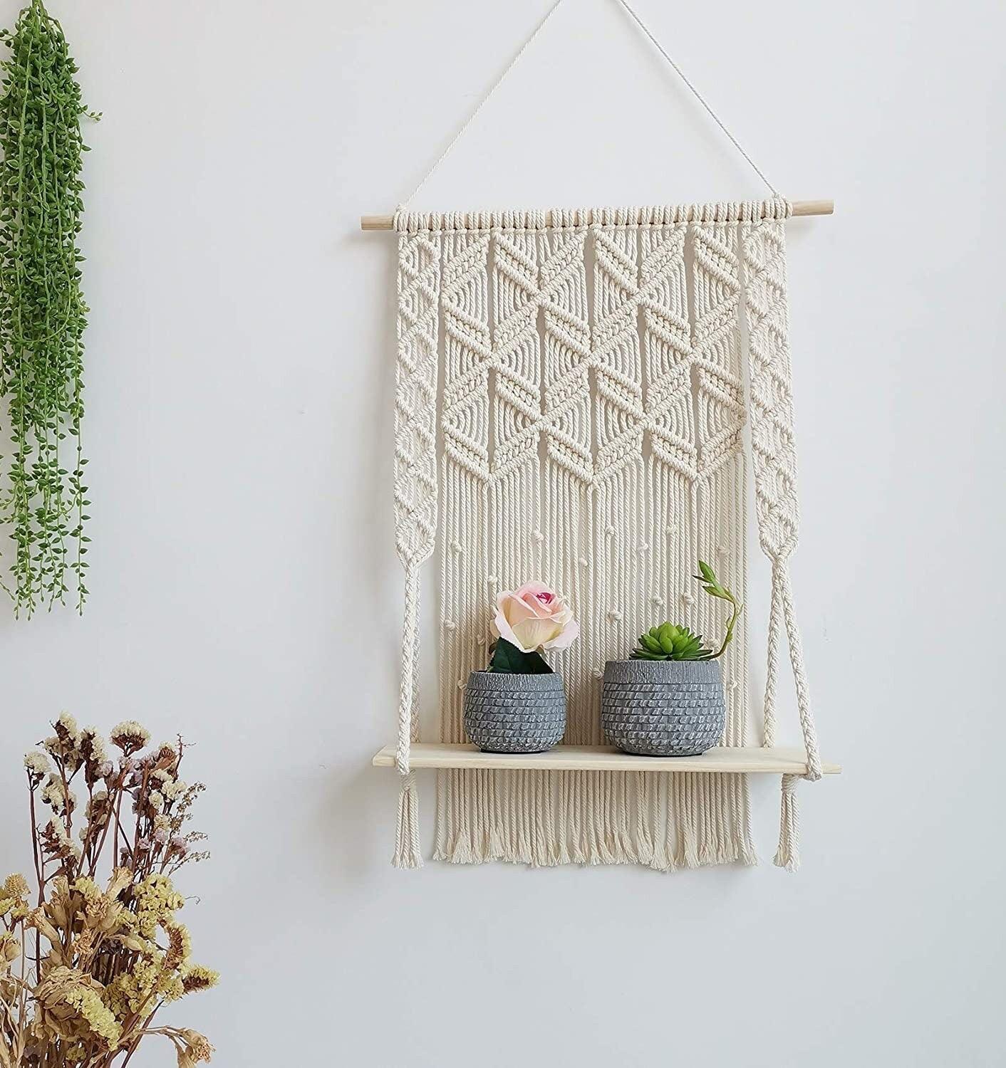 Eclectic Plant Perch - Handmade Macrame Wall - KnittsKnotts