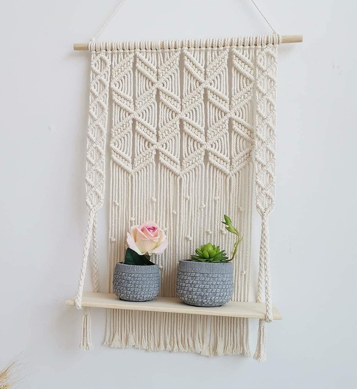 Eclectic Plant Perch - Handmade Macrame Wall - KnittsKnotts