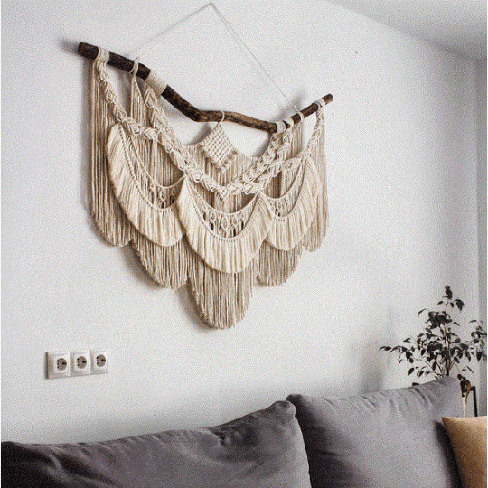 Ethereal elegance - wall Macrame Hanger - KnittsKnotts