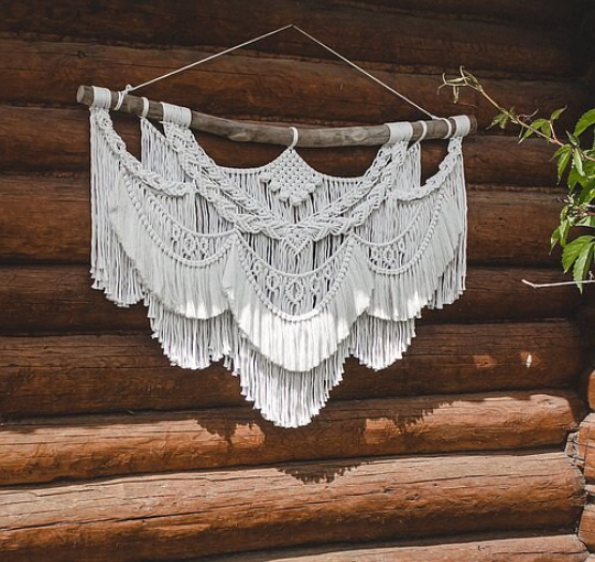 Ethereal elegance - wall Macrame Hanger - KnittsKnotts