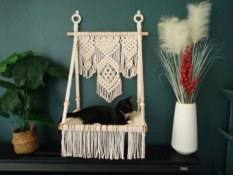 CozyCat Hangouts - Macrame Cat Shelf - KnittsKnotts